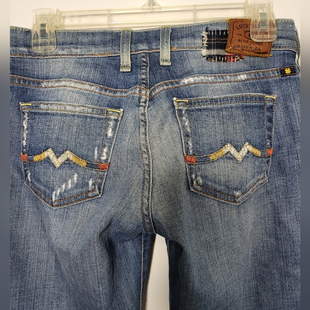 Lucky Brand SWEET N STRAIGHT BLUE JEANS Embroidered Patchwork Womens Size 2 / 26